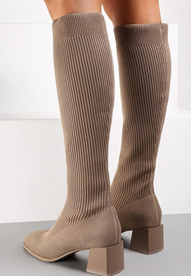 Ciemnobeżowe Kozaki z Elastyczną Cholewką Timerine