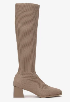 Ciemnobeżowe Kozaki z Elastyczną Cholewką Timerine