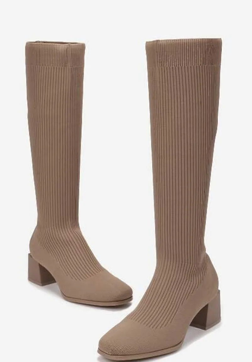 Ciemnobeżowe Kozaki z Elastyczną Cholewką Timerine