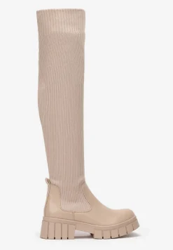 Ciemnobeżowe Kozaki z Elastyczną Cholewką Brygoros