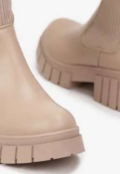 Ciemnobeżowe Kozaki z Elastyczną Cholewką Brygoros