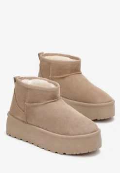 Ciemnobeżowe Krótkie Śniegowce na Grubej Podeszwie Jellert