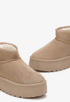 Ciemnobeżowe Krótkie Śniegowce na Grubej Podeszwie Jellert