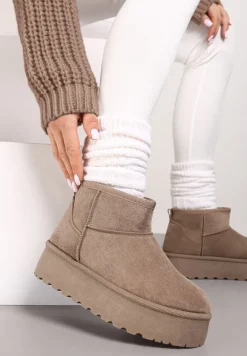 Ciemnobeżowe Krótkie Śniegowce na Grubej Podeszwie Aranwen