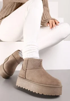 Ciemnobeżowe Krótkie Śniegowce na Grubej Podeszwie Aranwen