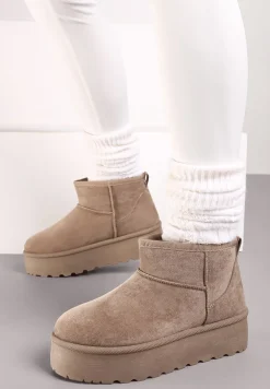 Ciemnobeżowe Krótkie Śniegowce na Grubej Podeszwie Aranwen