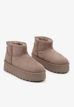 Ciemnobeżowe Krótkie Śniegowce na Grubej Podeszwie Aranwen