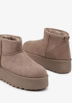 Ciemnobeżowe Krótkie Śniegowce na Grubej Podeszwie Aranwen