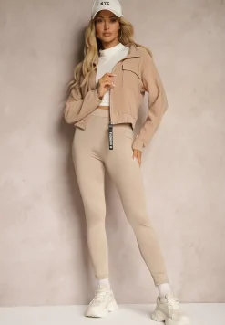 Ciemnobeżowe Legginsy o Klasycznym Fasonie z Gumką w Pasie Tiricea