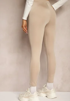 Ciemnobeżowe Legginsy o Klasycznym Fasonie z Gumką w Pasie Tiricea