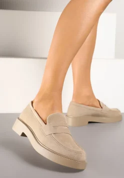 Ciemnobeżowe Mokasyny Ozdobione z Przodu Paskiem Jelzivis