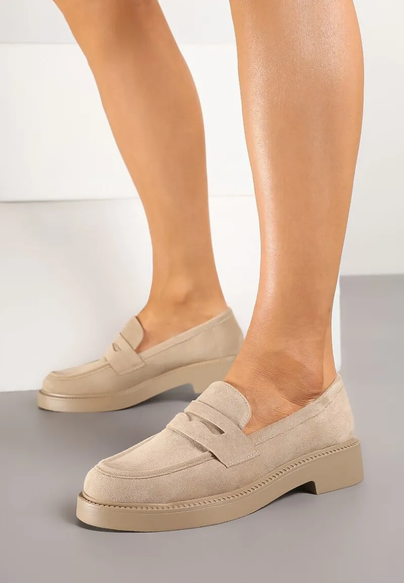 Ciemnobeżowe Mokasyny Ozdobione z Przodu Paskiem Jelzivis