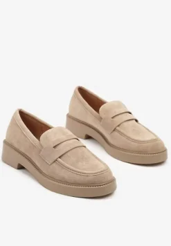 Ciemnobeżowe Mokasyny Ozdobione z Przodu Paskiem Jelzivis