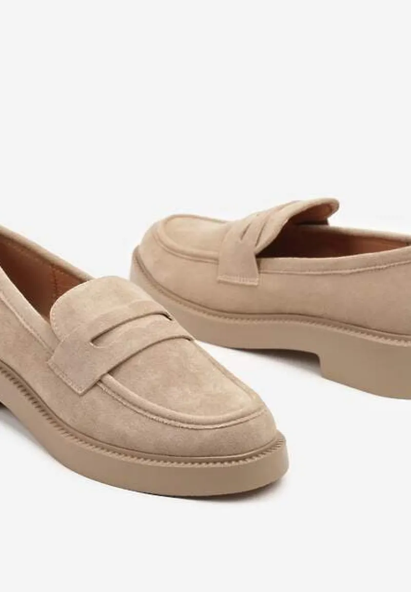 Ciemnobeżowe Mokasyny Ozdobione z Przodu Paskiem Jelzivis