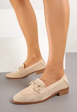 Ciemnobeżowe Mokasyny Vices z Perforacją z Wkładką ze Skóry Naturalnej Felithria