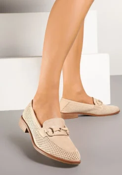 Ciemnobeżowe Mokasyny Vices z Perforacją z Wkładką ze Skóry Naturalnej Felithria