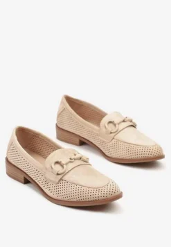 Ciemnobeżowe Mokasyny Vices z Perforacją z Wkładką ze Skóry Naturalnej Felithria