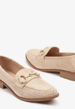 Ciemnobeżowe Mokasyny Vices z Perforacją z Wkładką ze Skóry Naturalnej Felithria