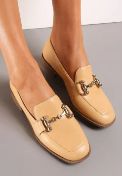 Ciemnobeżowe Mokasyny z Elegancką Klamerką Eweta