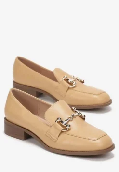 Ciemnobeżowe Mokasyny z Elegancką Klamerką Eweta