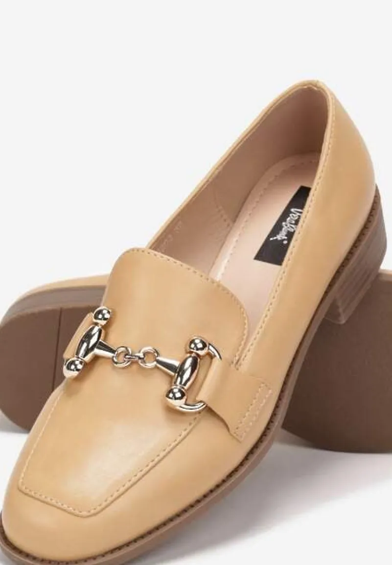 Ciemnobeżowe Mokasyny z Elegancką Klamerką Eweta