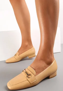 Ciemnobeżowe Mokasyny z Klamerką i Kwadratowym Noskiem Zinven