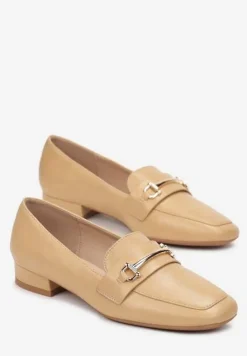 Ciemnobeżowe Mokasyny z Klamerką i Kwadratowym Noskiem Zinven