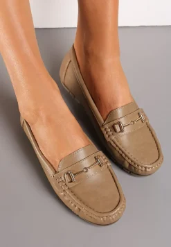 Ciemnobeżowe Mokasyny z Metaliczną Klamerką Heliantha