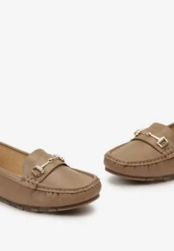Ciemnobeżowe Mokasyny z Metaliczną Klamerką Heliantha