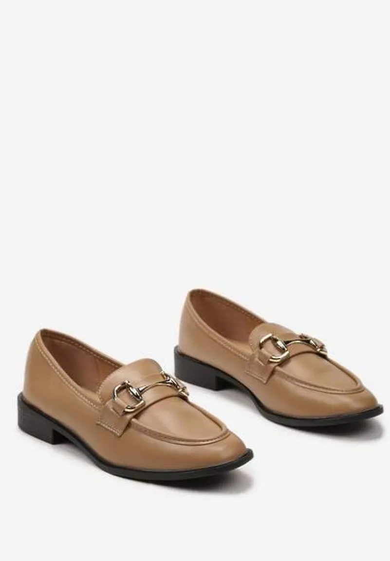 Ciemnobeżowe Mokasyny z Okrągłym Noskiem i Klamerką Vosovee