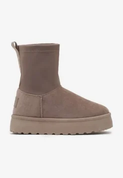 Ciemnobeżowe Śniegowce na Niskiej Platformie Wyściełane Futrem Nikisya