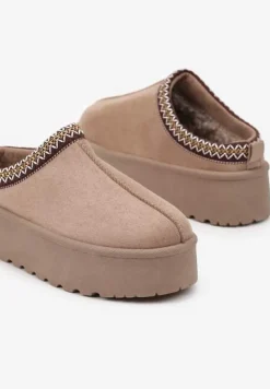 Ciemnobeżowe Śniegowce na Platformie z Ozdobnym Paskiem Lotiara