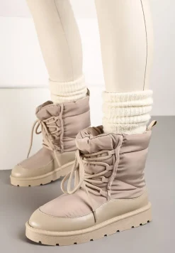 Ciemnobeżowe Śniegowce Ozdobione Sznurówkami Vortitha