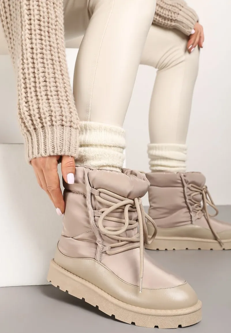 Ciemnobeżowe Śniegowce Ozdobione Sznurówkami Vortitha