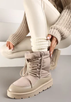 Ciemnobeżowe Śniegowce Ozdobione Sznurówkami Vortitha