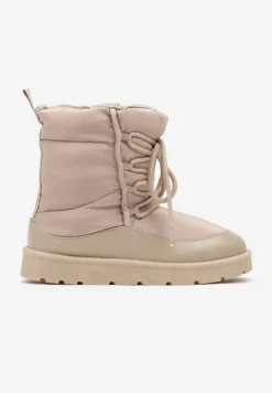 Ciemnobeżowe Śniegowce Ozdobione Sznurówkami Vortitha