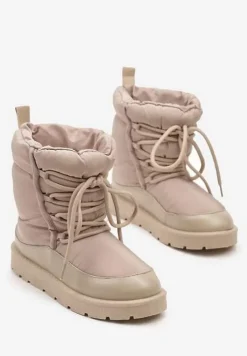 Ciemnobeżowe Śniegowce Ozdobione Sznurówkami Vortitha