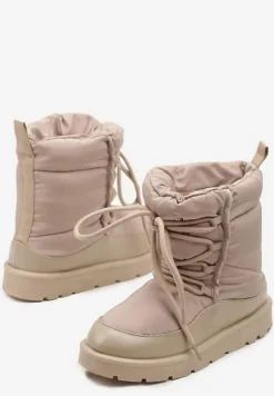 Ciemnobeżowe Śniegowce Ozdobione Sznurówkami Vortitha