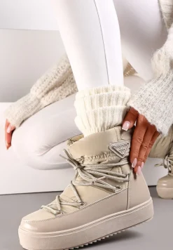 Ciemnobeżowe Śniegowce z Elastycznym Sznurowaniem Reku