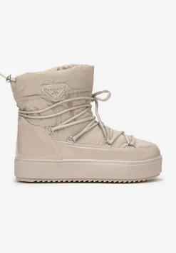 Ciemnobeżowe Śniegowce z Elastycznym Sznurowaniem Reku