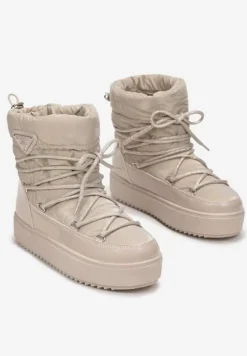 Ciemnobeżowe Śniegowce z Elastycznym Sznurowaniem Reku