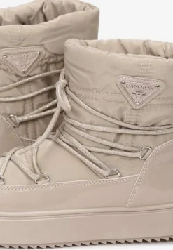 Ciemnobeżowe Śniegowce z Elastycznym Sznurowaniem Reku