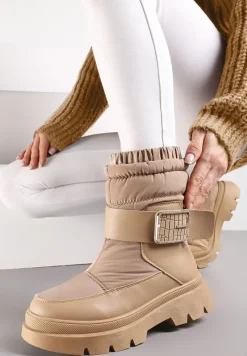 Ciemnobeżowe Śniegowce z Protektorem i Ozdobną Klamrą Adrinnia