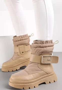 Ciemnobeżowe Śniegowce z Protektorem i Ozdobną Klamrą Adrinnia