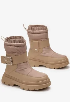 Ciemnobeżowe Śniegowce z Protektorem i Ozdobną Klamrą Adrinnia