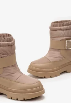 Ciemnobeżowe Śniegowce z Protektorem i Ozdobną Klamrą Adrinnia