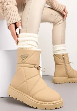 Ciemnobeżowe Śniegowce za Kostkę na Platformie ze Ściągaczem Rindali