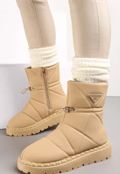 Ciemnobeżowe Śniegowce za Kostkę na Platformie ze Ściągaczem Rindali