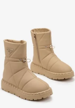 Ciemnobeżowe Śniegowce za Kostkę na Platformie ze Ściągaczem Rindali