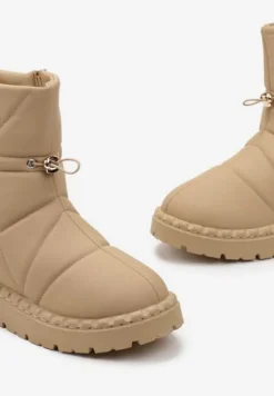 Ciemnobeżowe Śniegowce za Kostkę na Platformie ze Ściągaczem Rindali